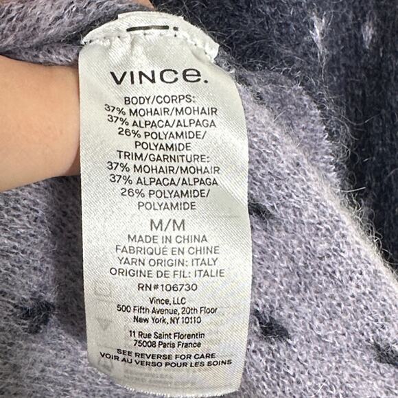 VINCE Starry Dot Mohair Alpaca Crewneck Sweater Indigo Blue Intarsia Sz M {3T20} - Picture 7 of 8